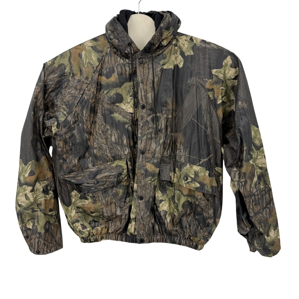 Stearns DryWear Mossy Oak Break-Up Camo Rain Jacket Mens XL Hooded PVC 8204